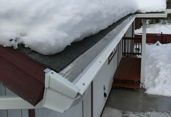 Heavy snow on the roof and without snow on the gutter guard.