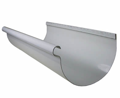 An half round aluminum gutter on the white background.